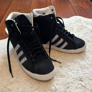 Adidas Basket Profi Black White Suede High Top Hidden Wedge Sneakers 8.5